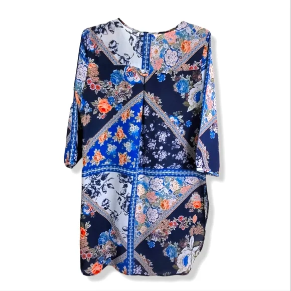 Westport Artsy Floral Patchwork 3/4 Sleeve Semi Sheer Long Tunic Blouse, M - Picture 8 of 11